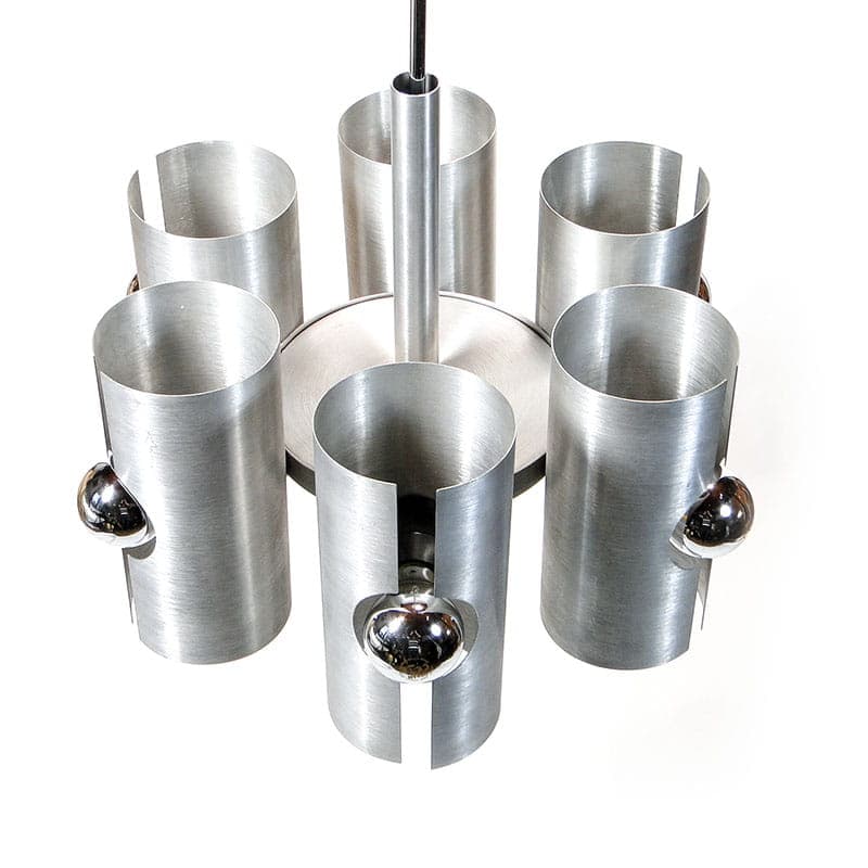 Chandelier Pop Art, silver white, aluminum chrome, Polam, Poland, 1960s. - 327128