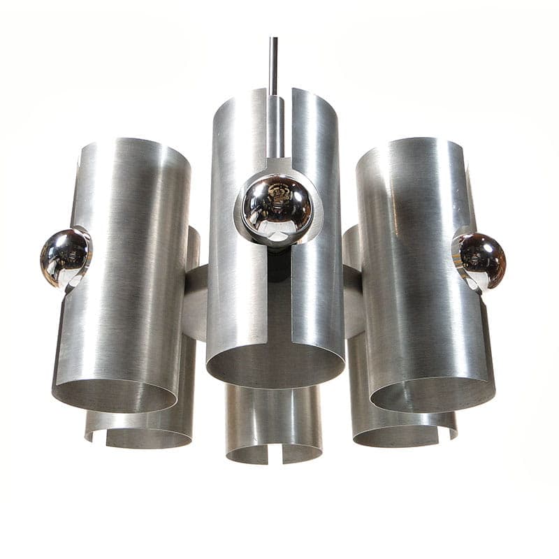 Chandelier Pop Art, silver white, aluminum chrome, Polam, Poland, 1960s. - 327137
