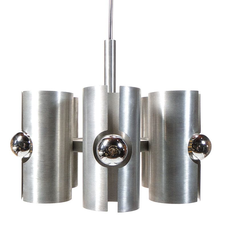 Chandelier Pop Art, silver white, aluminum chrome, Polam, Poland, 1960s. - 327135