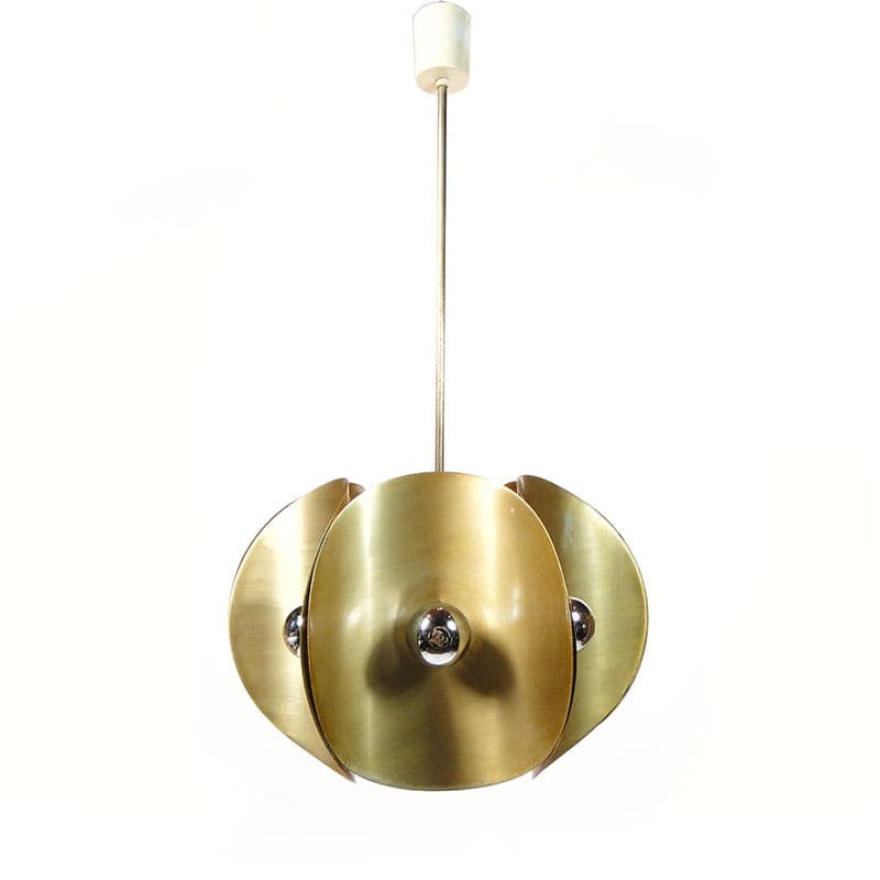 Chandelier Pop Art, gold, aluminum, Poland, 1970s