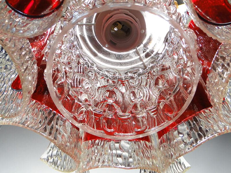 Pendant lamp, transparent red glass, white plastic, grey metal, by A. F. Gangkofner, Germany, 1960s. - 327150