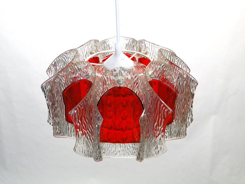 Pendant lamp, transparent red glass, white plastic, grey metal, by A. F. Gangkofner, Germany, 1960s. - 327147