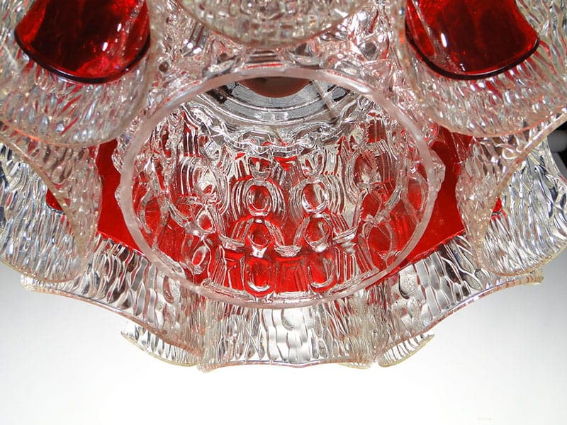 Pendant lamp, transparent red glass, white plastic, grey metal, by A. F. Gangkofner, Germany, 1960s. - 327149