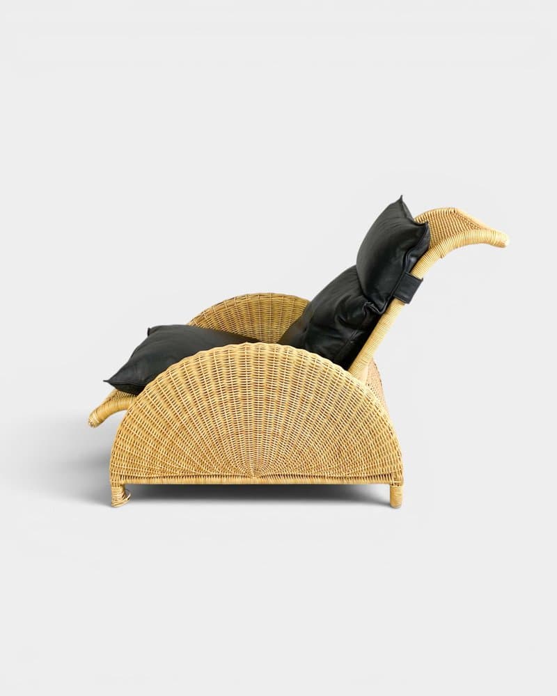 Fotel Paris, skóra czarna, rattan brązowy, proj. A. Jacobsen, Dania, lata 20. - 327188