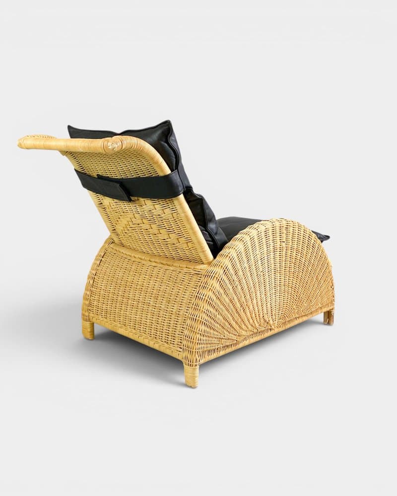 Fotel Paris, skóra czarna, rattan brązowy, proj. A. Jacobsen, Dania, lata 20. - 327189