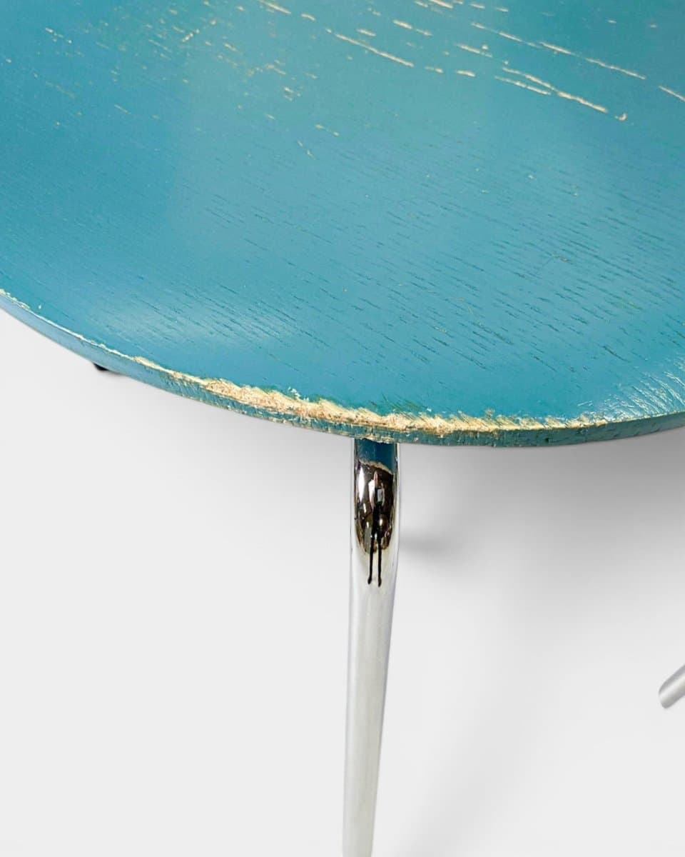 Set of six chairs Model 3101 The Ant, blue plywood, chromed steel, by A. Jacobsen, Fritz Hansen, Denmark, 1970s. - 327277