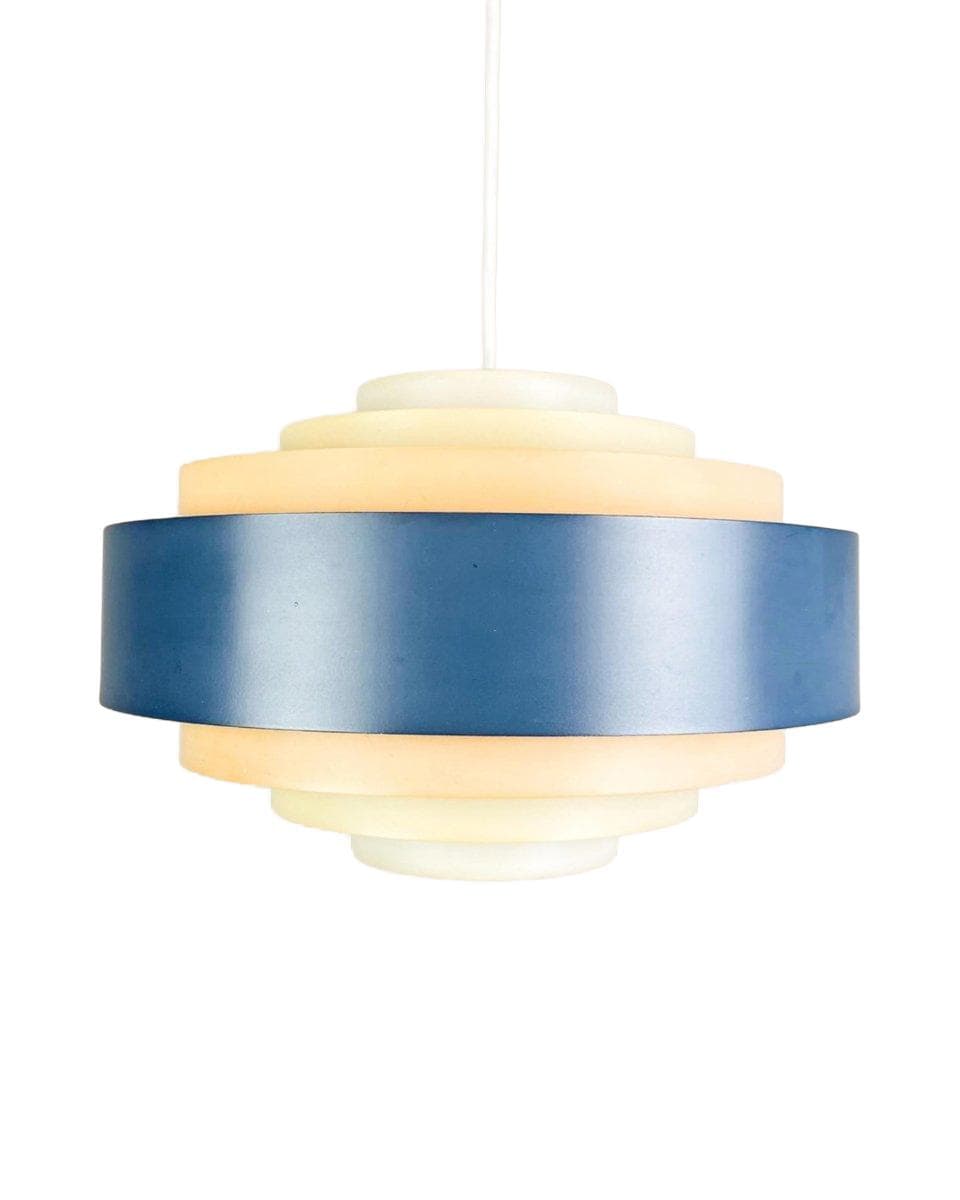 Lampa wisząca Ultra, metal niebieski, plastik kremowy, proj. J. Hammerborg, Fog & Mørup, Dania, lata 60.