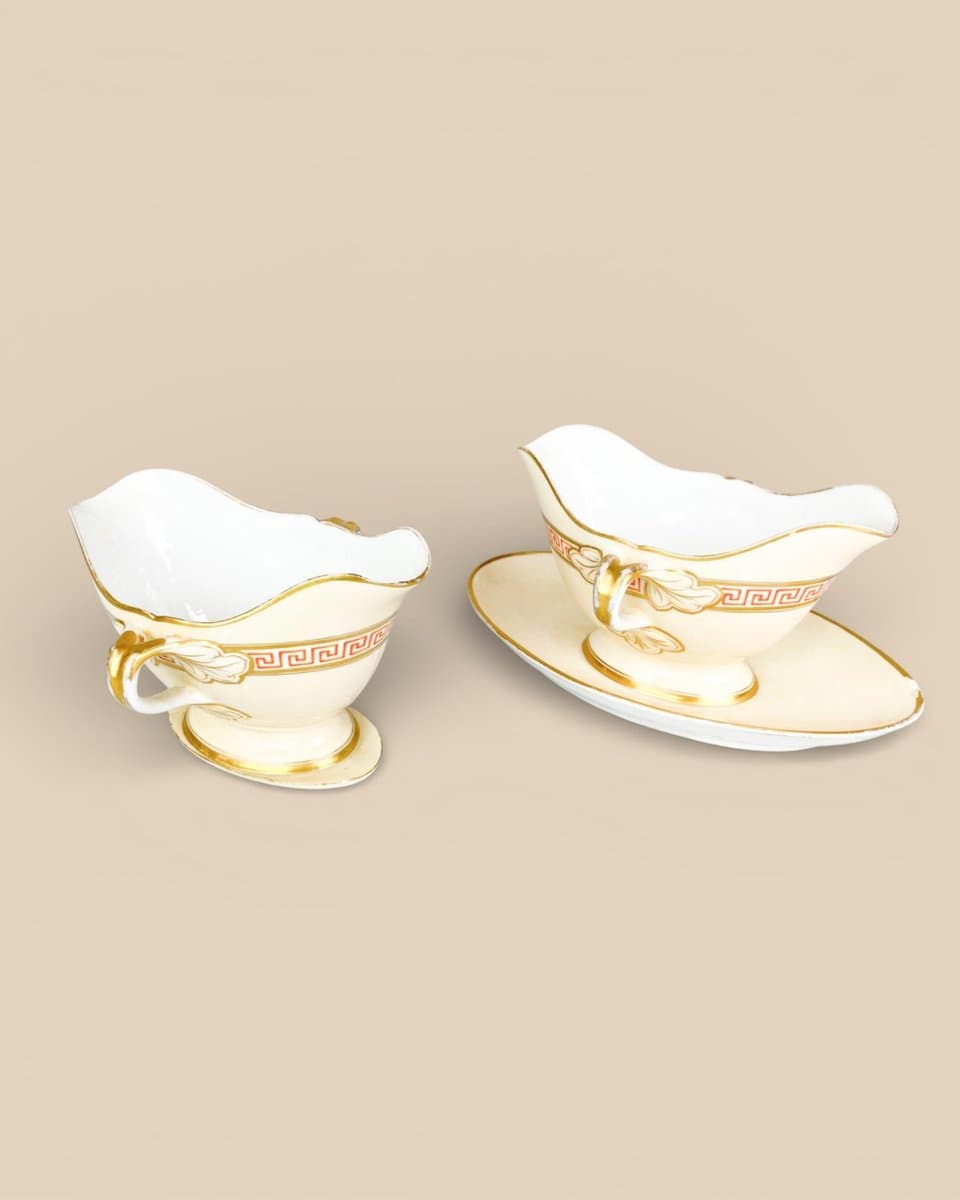 Set of eighty-six dinnerware pieces, cream, pink, gold, porcelain, Bing & Grøndahl, Denmark, 19th c. - 327230