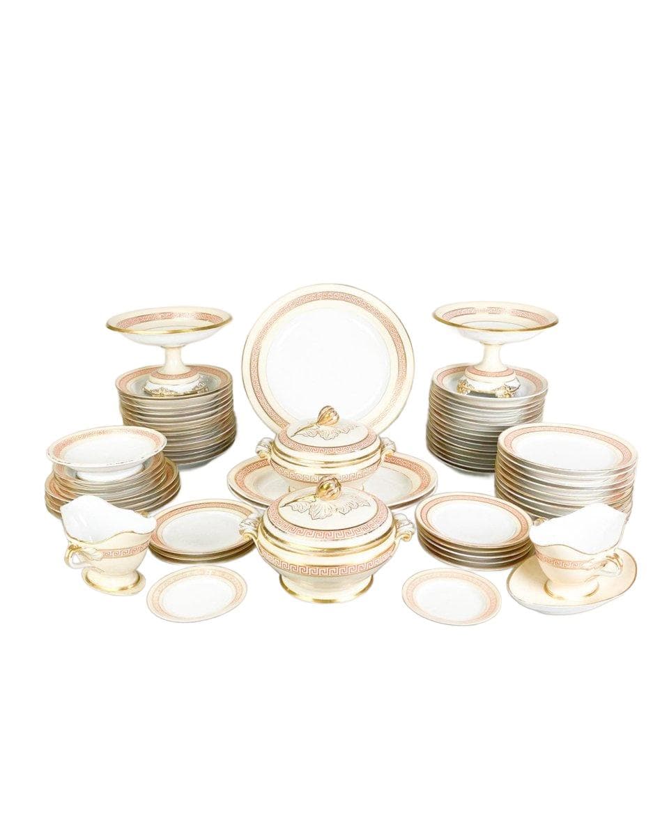 Set of eighty-six dinnerware pieces, cream, pink, gold, porcelain, Bing & Grøndahl, Denmark, 19th c.