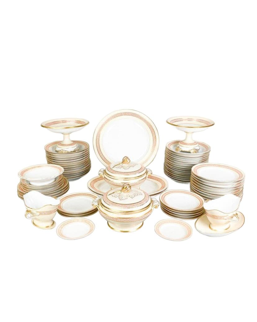 Set of eighty-six dinnerware pieces, cream, pink, gold, porcelain, Bing & Grøndahl, Denmark, 19th c.