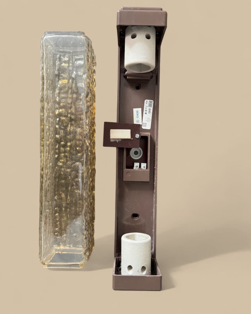Kinkiet ścienny RZB 40482 / Seko D, szkło transparentne, metal brązowy, Niemcy, lata 70. - 327225