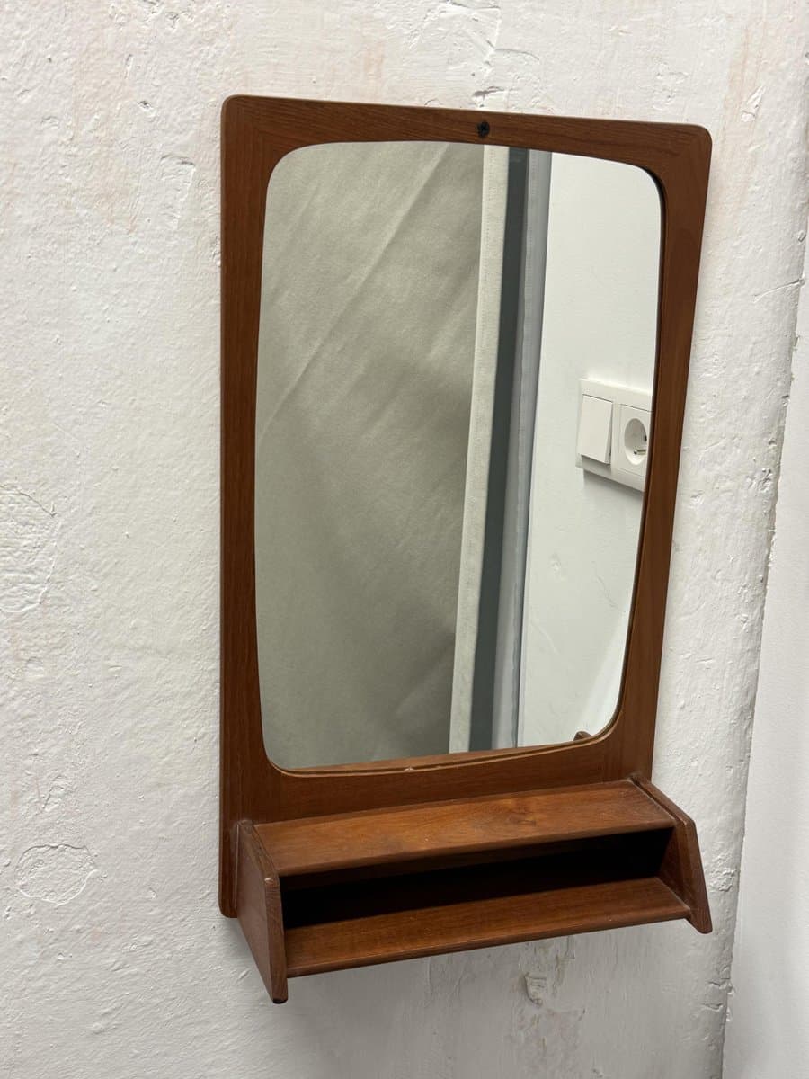 Wall mirror with shelf, brown teak, Denmark, 1960s - 327200