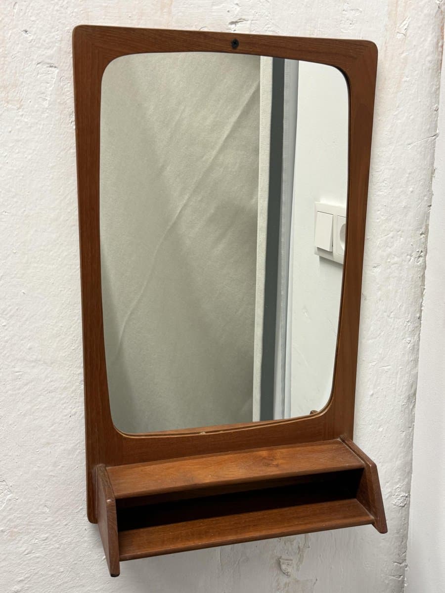 Wall mirror with shelf, brown teak, Denmark, 1960s - 327202