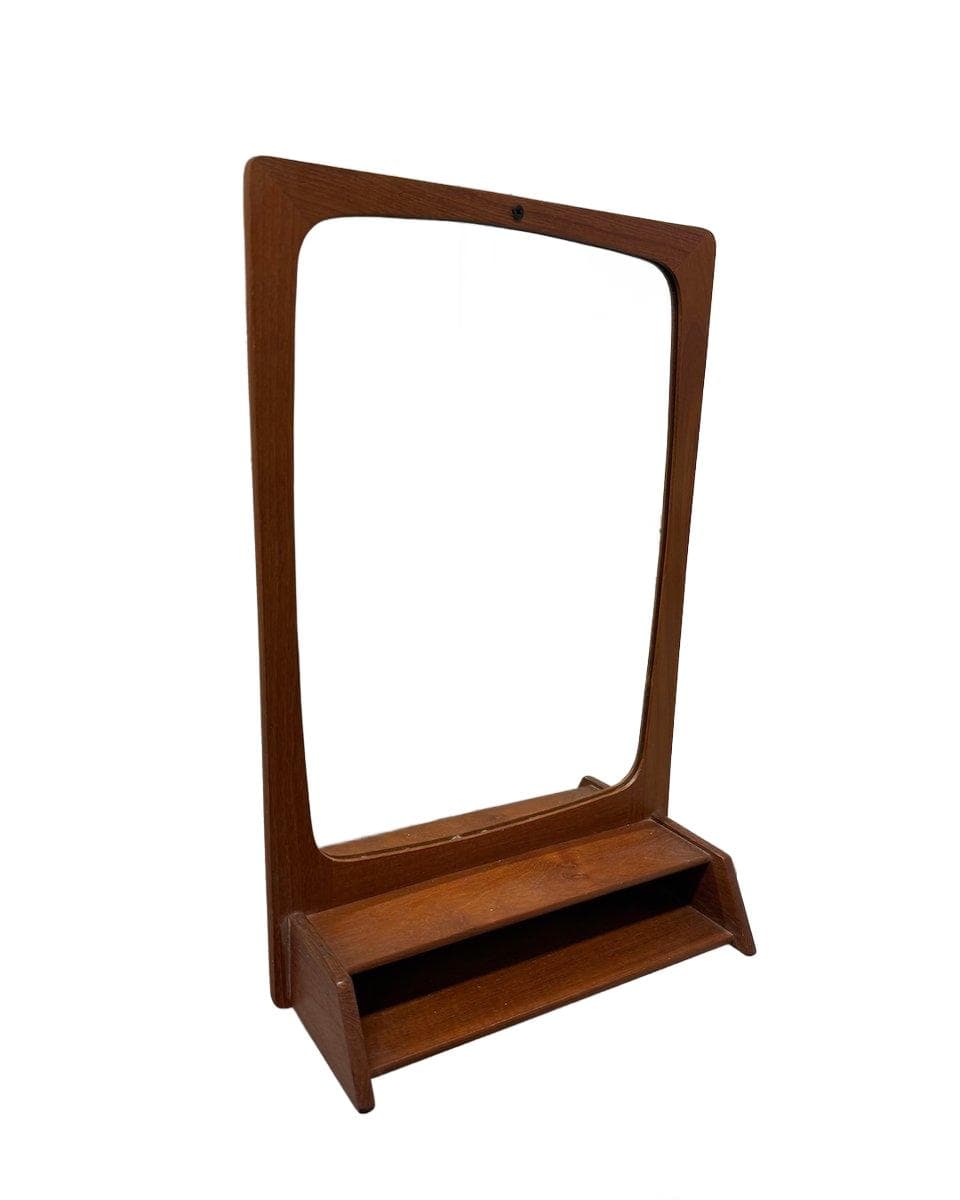 Wall mirror with shelf, brown teak, Denmark, 1960s