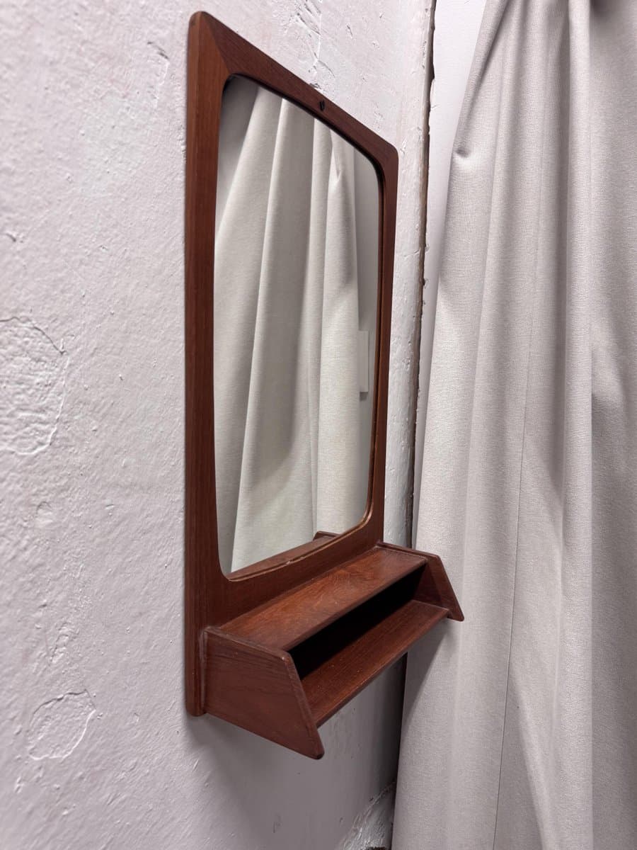 Wall mirror with shelf, brown teak, Denmark, 1960s - 327201