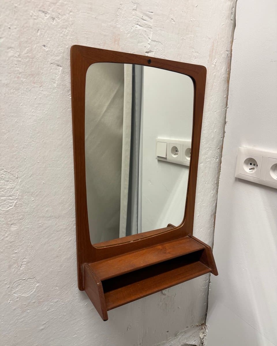 Wall mirror with shelf, brown teak, Denmark, 1960s - 327203