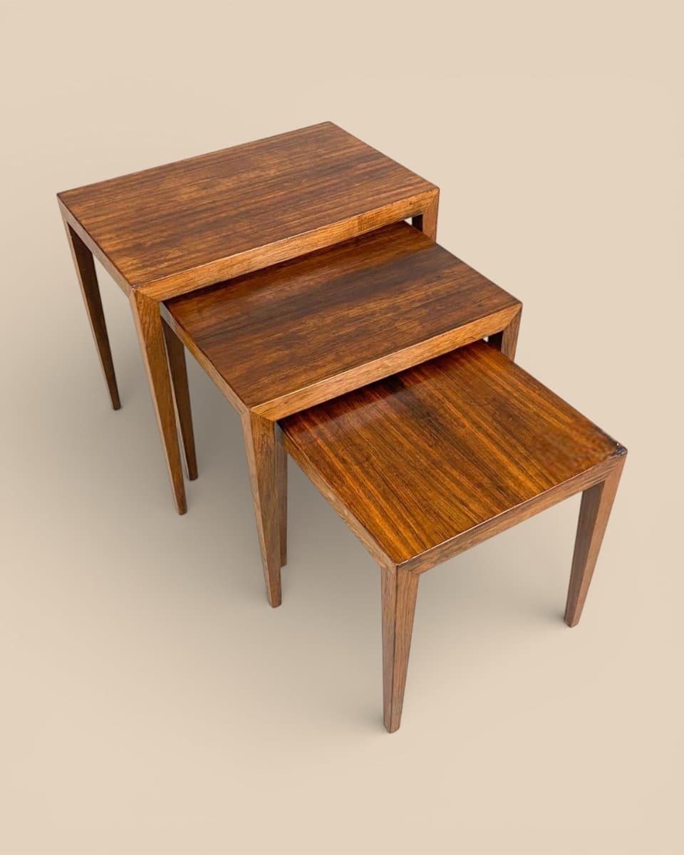 Set of three nesting tables, brown rosewood, by S. Hansen, Denmark, 1960s. - 327196