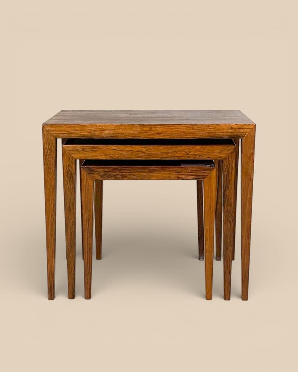 Set of three nesting tables, brown rosewood, by S. Hansen, Denmark, 1960s. - 327194
