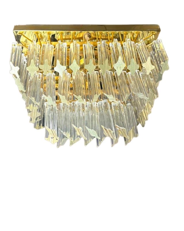 Lampa sufitowa CH Serie, złoty, mosiądz, szkło Murano, Novaresi, Włochy, lata 70. - WYMIARY