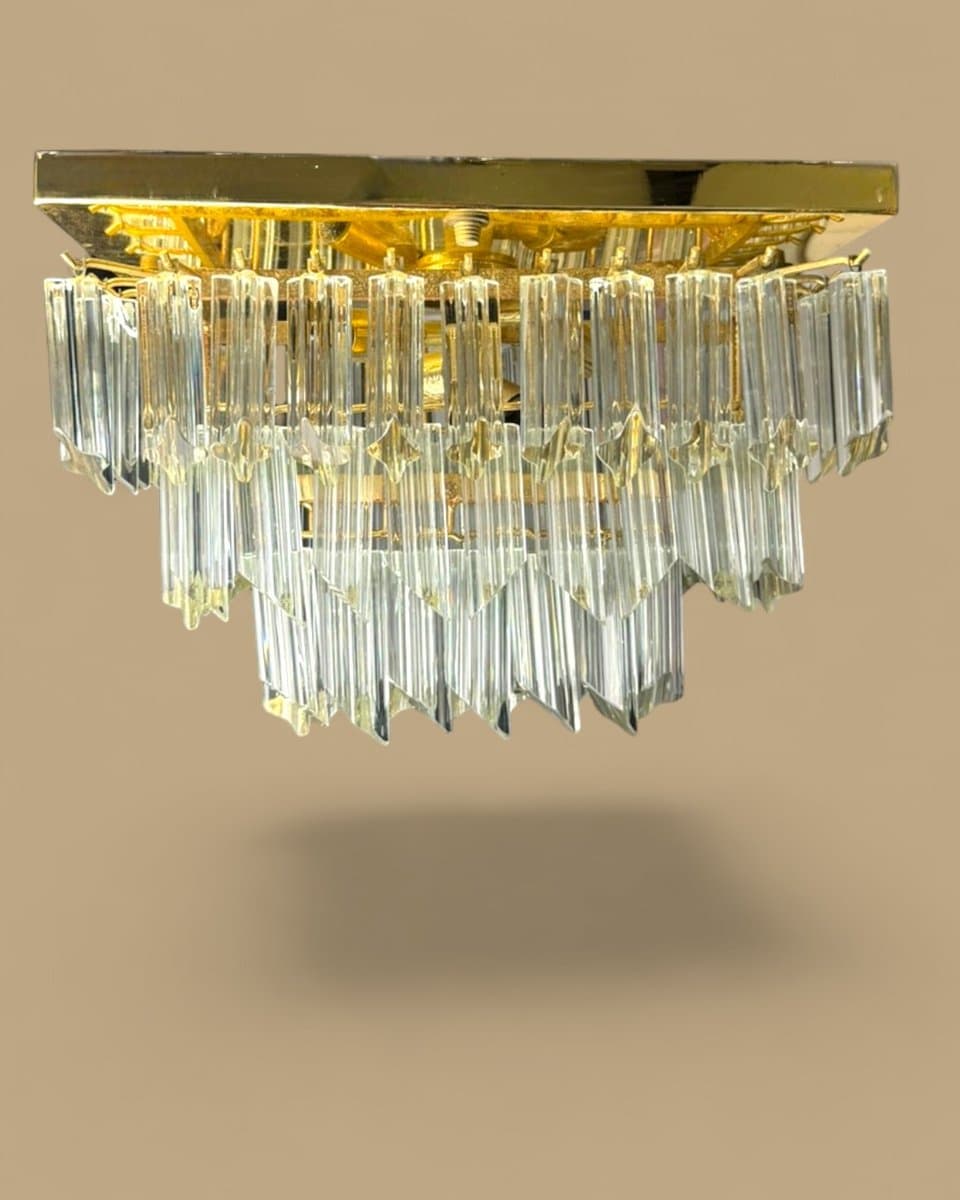 Lampa sufitowa CH Serie, złoty, mosiądz, szkło Murano, Novaresi, Włochy, lata 70. - 327383