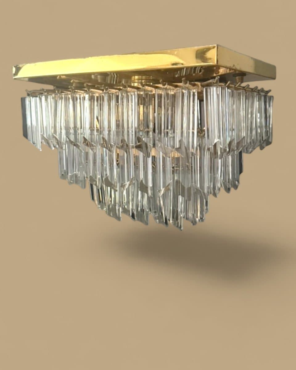 Lampa sufitowa CH Serie, złoty, mosiądz, szkło Murano, Novaresi, Włochy, lata 70. - 327384
