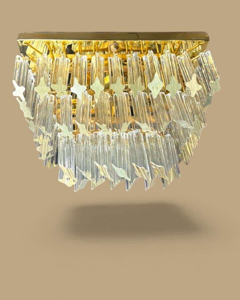 Lampa sufitowa CH Serie, złoty, mosiądz, szkło Murano, Novaresi, Włochy, lata 70. - 327381