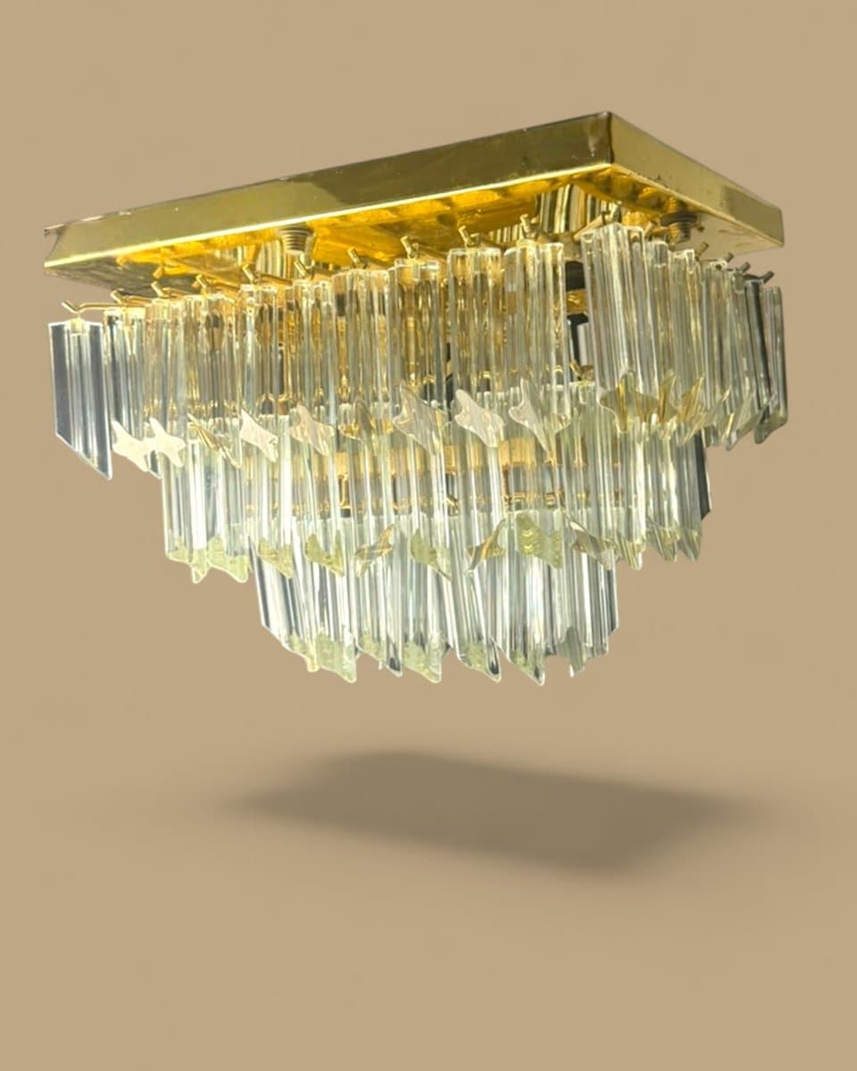 Lampa sufitowa CH Serie, złoty, mosiądz, szkło Murano, Novaresi, Włochy, lata 70. - 327382