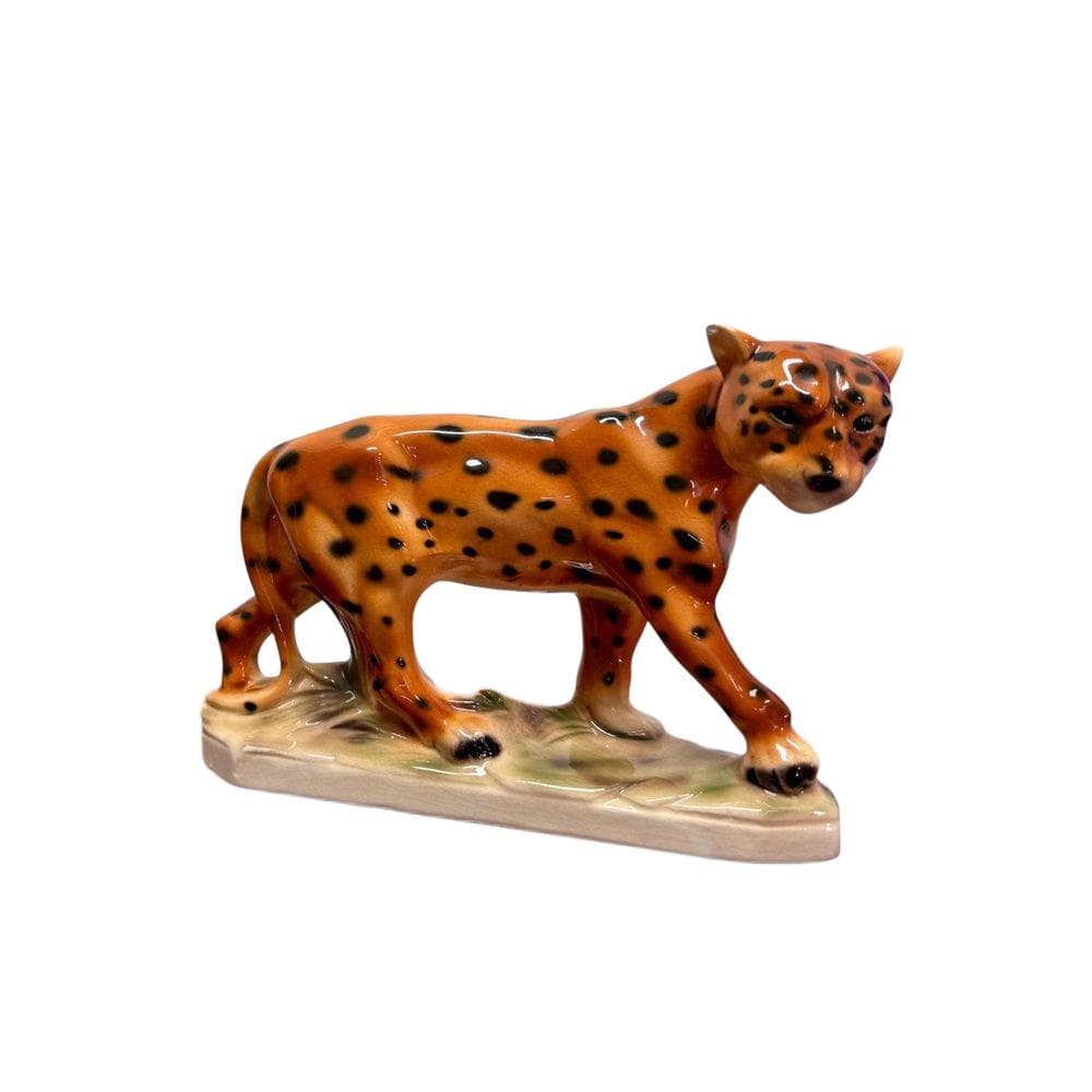 Leopard figurine, orange, porcelain, Germany, 1970s
