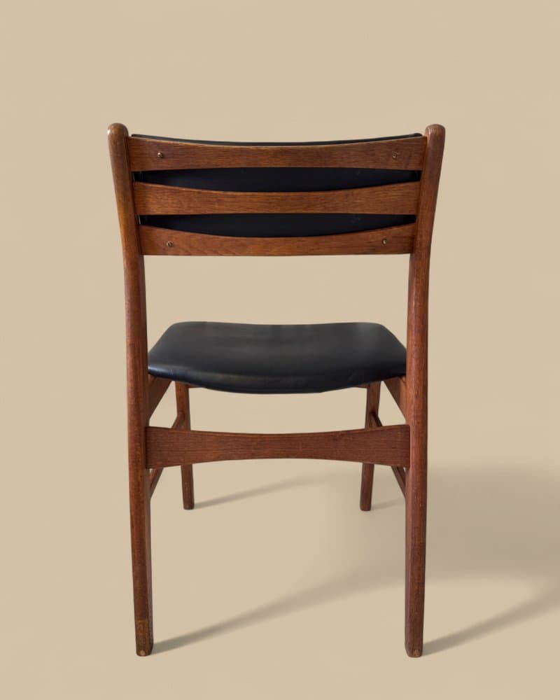 Zestaw trzech krzeseł jadalnianych, skóra czarna, teak, Dania, lata 60. - 327355