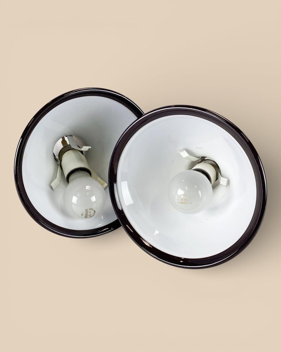 Zestaw dwóch lamp wiszących Mini P&T, szkło opalowe czarne białe, Holmegaard, Dania, lata 60. - 327323