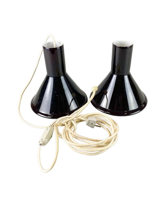 Zestaw dwóch lamp wiszących Mini P&T, szkło opalowe czarne białe, Holmegaard, Dania, lata 60. - WYMIARY