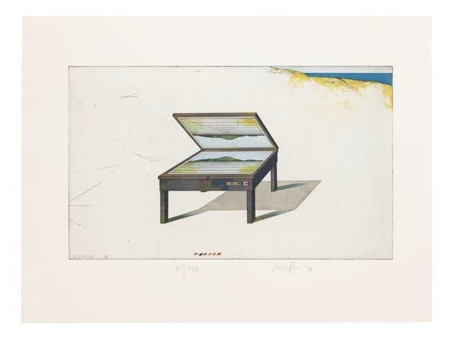 Litografia Composition 50x30 cm, kremowy, proj. W. Nöfer, Niemcy, lata 70. - WYMIARY