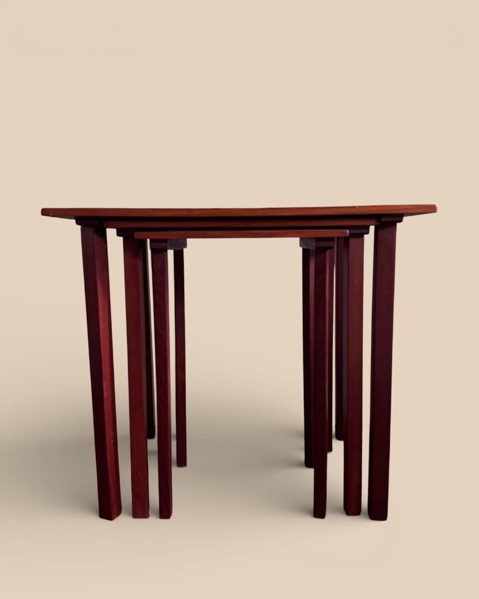 Set of three nesting tables, brown teak, Denmark, 1960s. - 327386