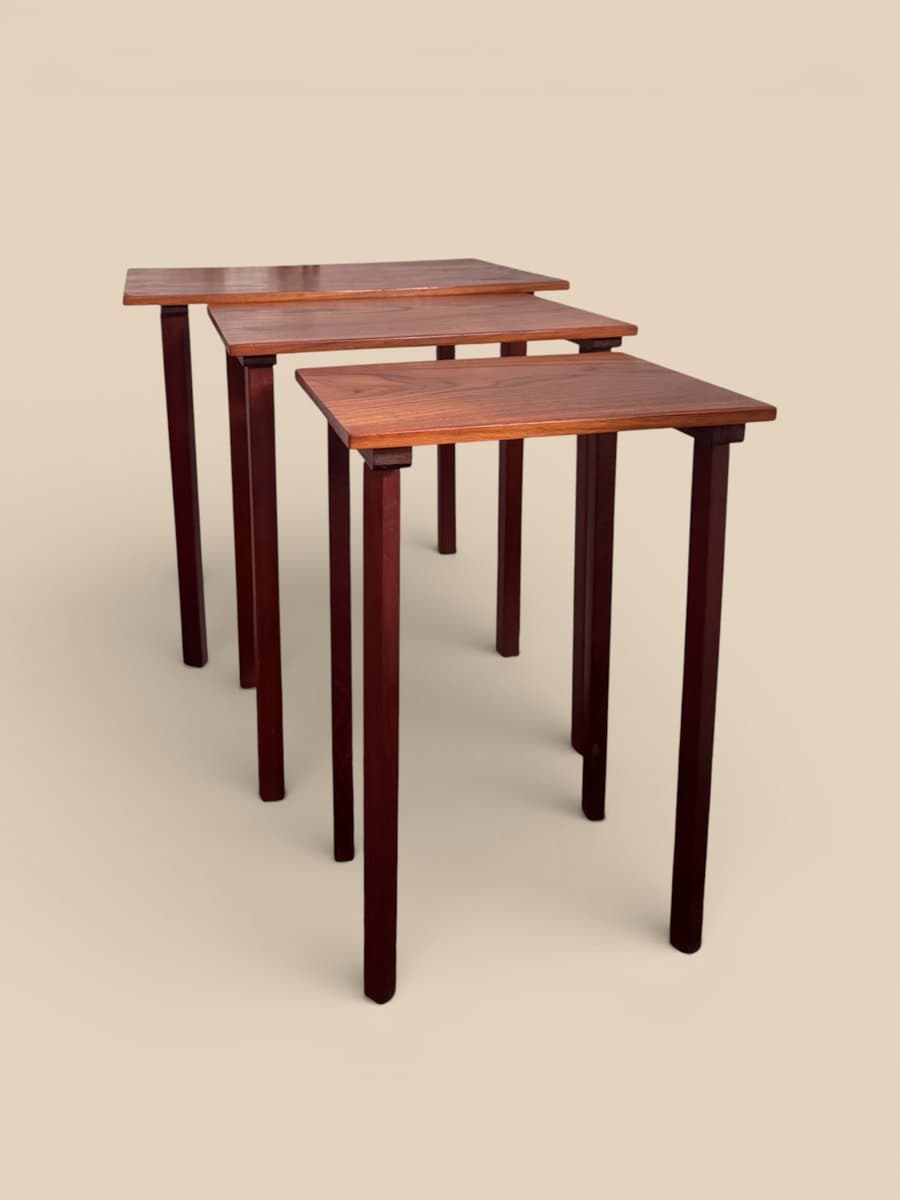 Set of three nesting tables, brown teak, Denmark, 1960s. - 327389