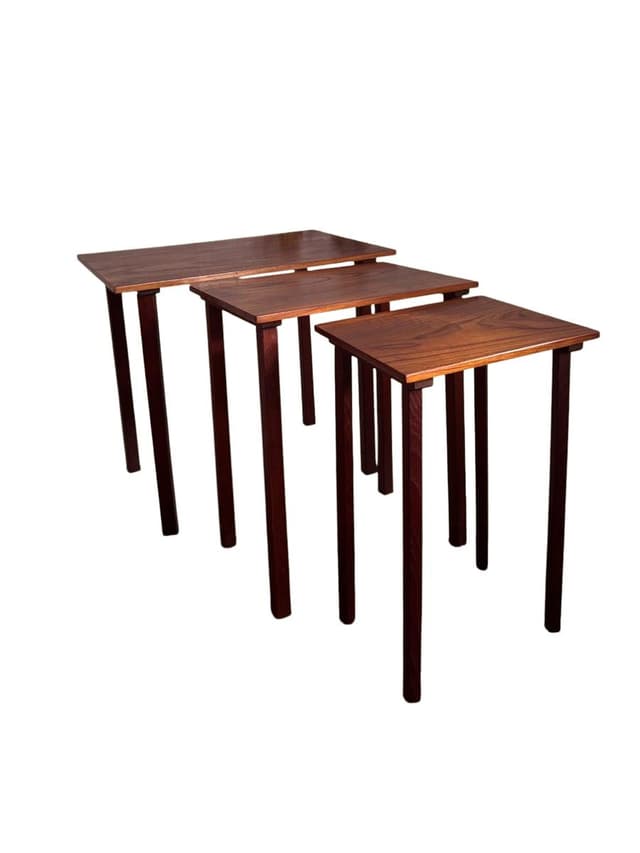 Set of three nesting tables, brown teak, Denmark, 1960s. - DIMENSION