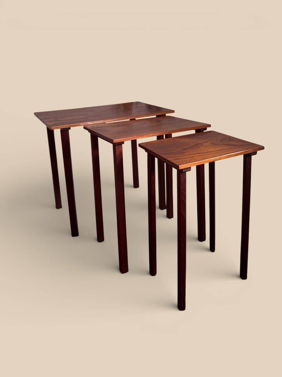 Set of three nesting tables, brown teak, Denmark, 1960s. - 327390