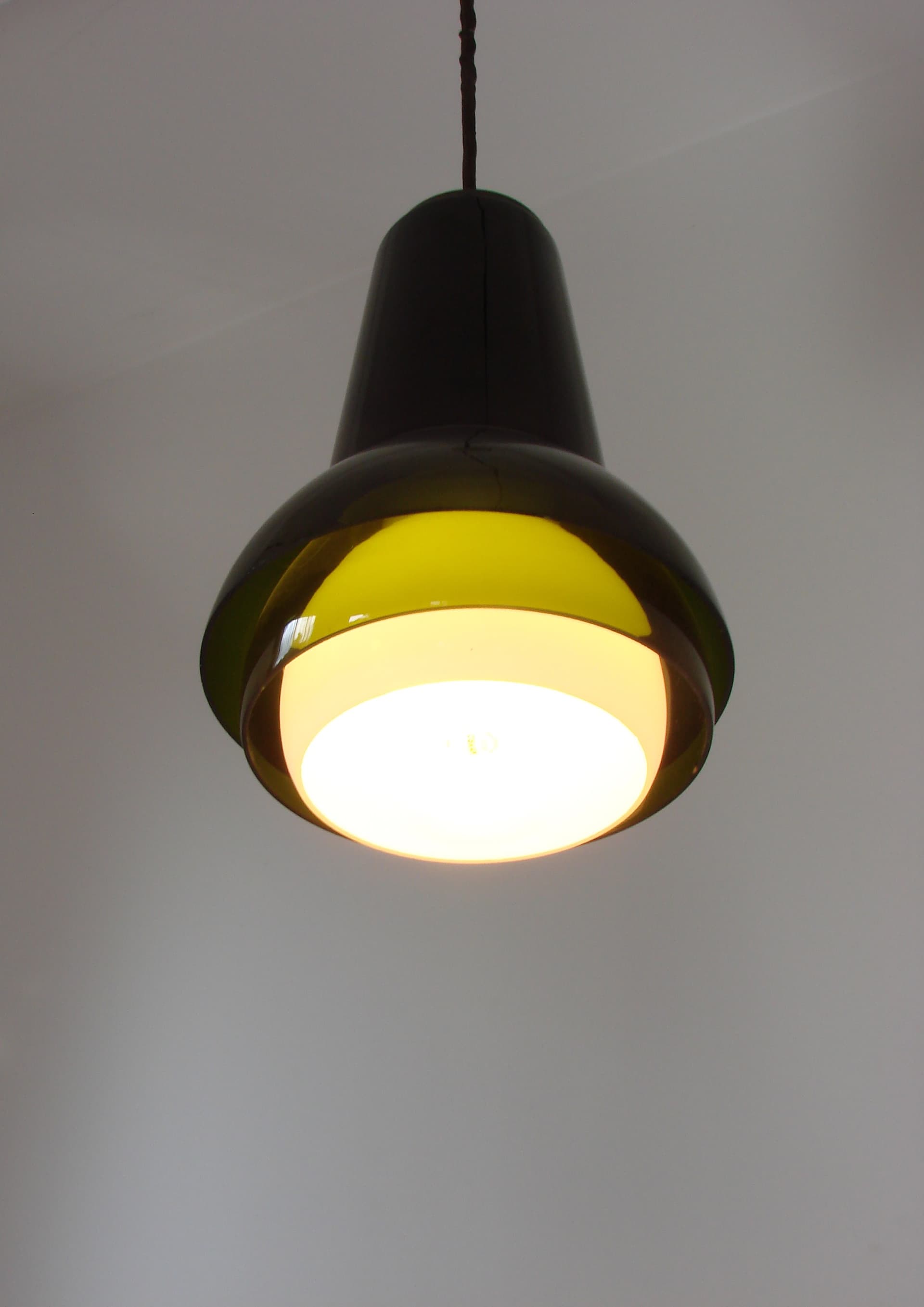 Lampa wisząca, szkło oliwkowozielony, żółty, biały, Form Light, Dania, lata 70. - 327450