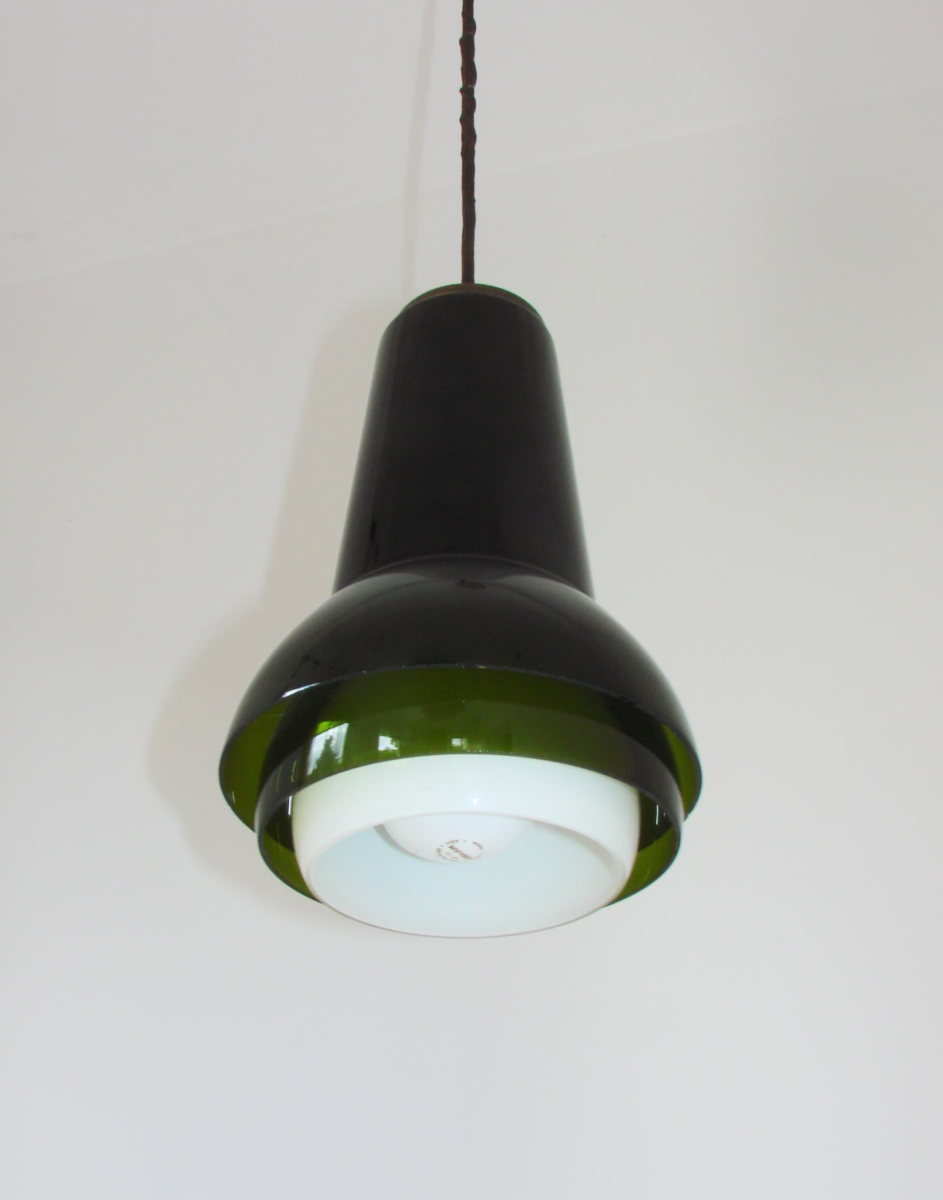 Lampa wisząca, szkło oliwkowozielony, żółty, biały, Form Light, Dania, lata 70. - 327443