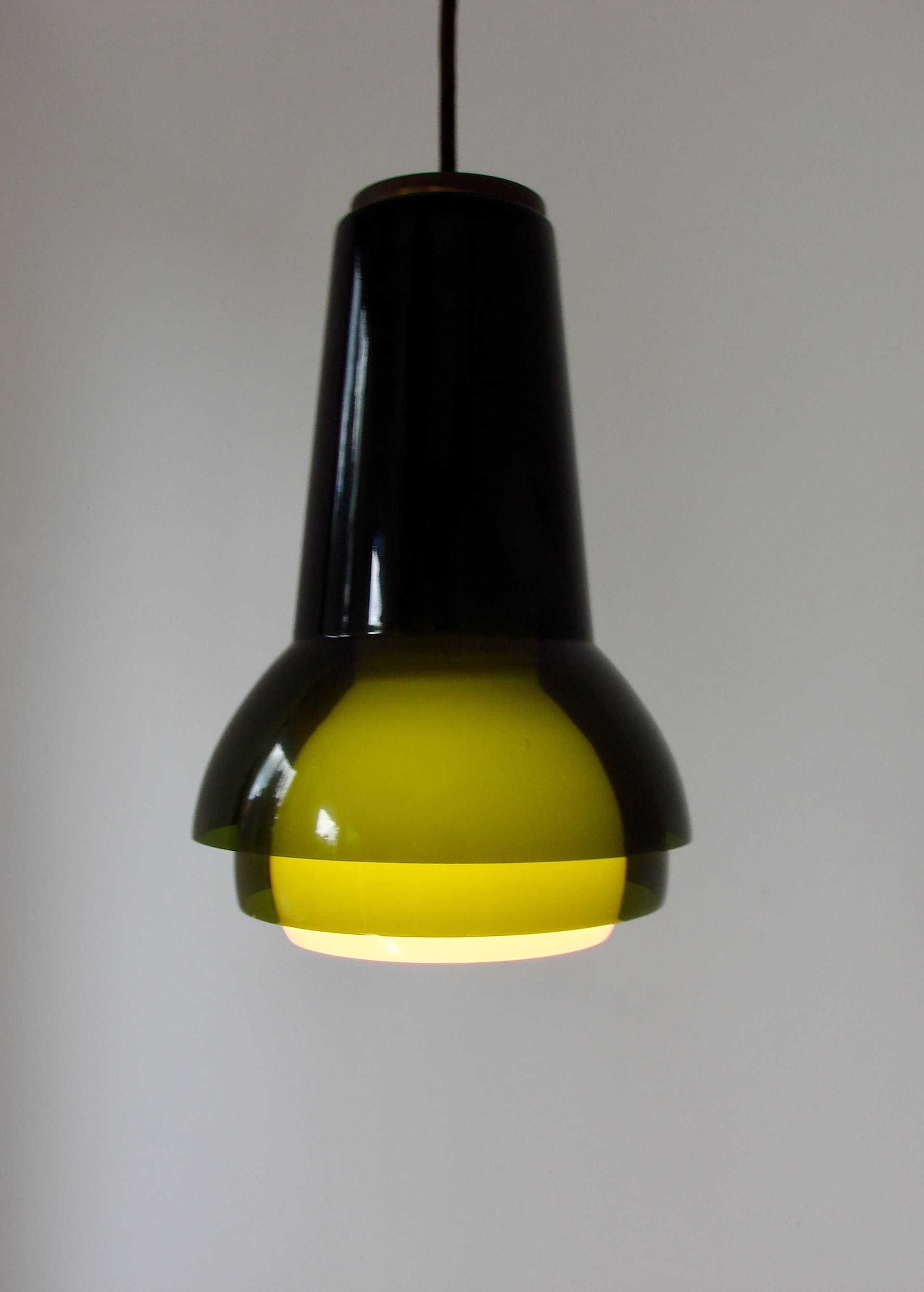 Lampa wisząca, szkło oliwkowozielony, żółty, biały, Form Light, Dania, lata 70. - 327452