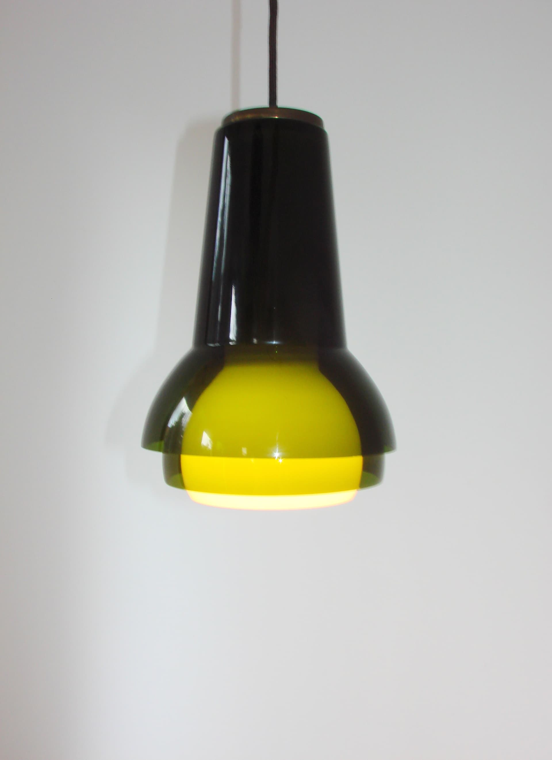 Lampa wisząca, szkło oliwkowozielony, żółty, biały, Form Light, Dania, lata 70. - 327448