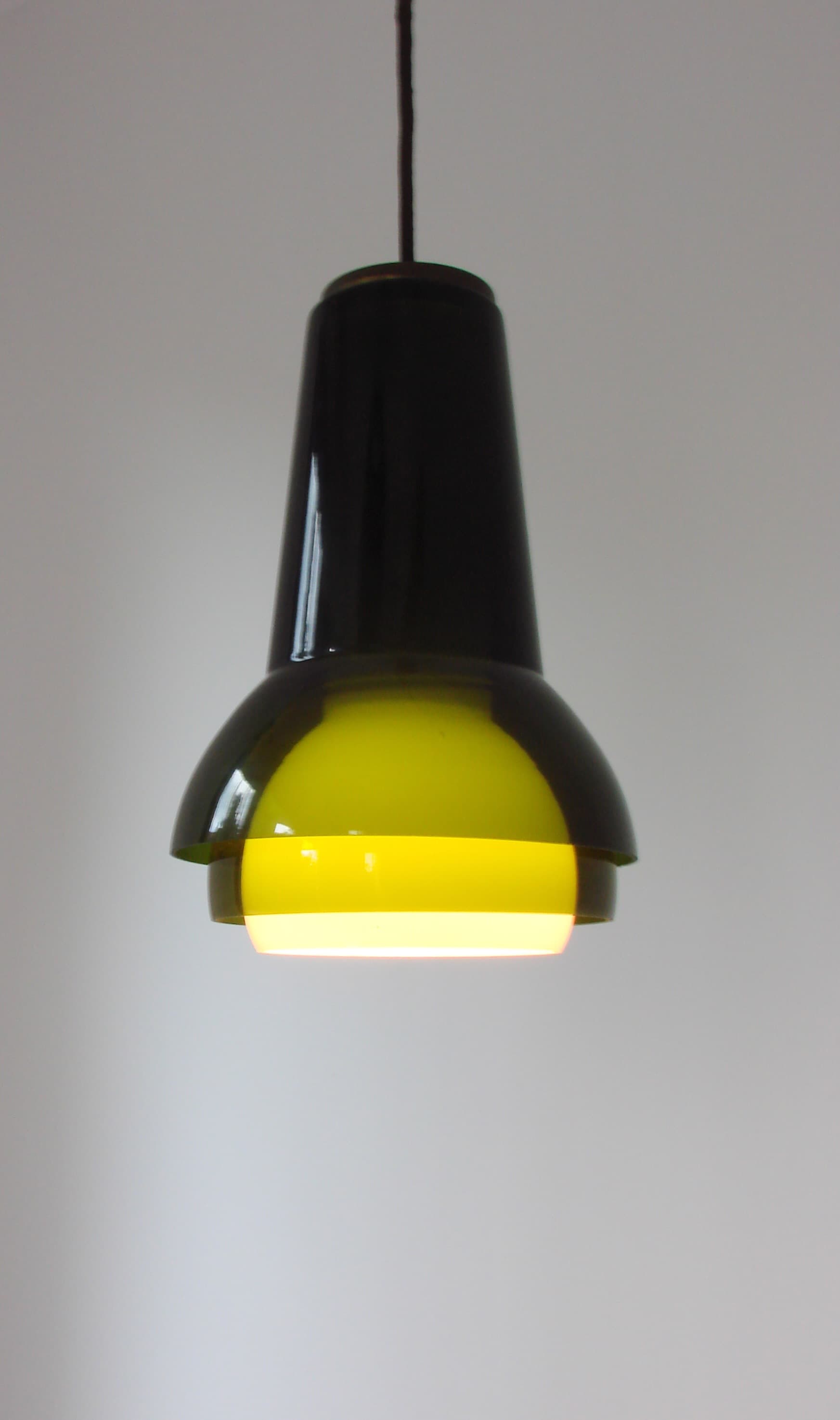 Lampa wisząca, szkło oliwkowozielony, żółty, biały, Form Light, Dania, lata 70. - 327449