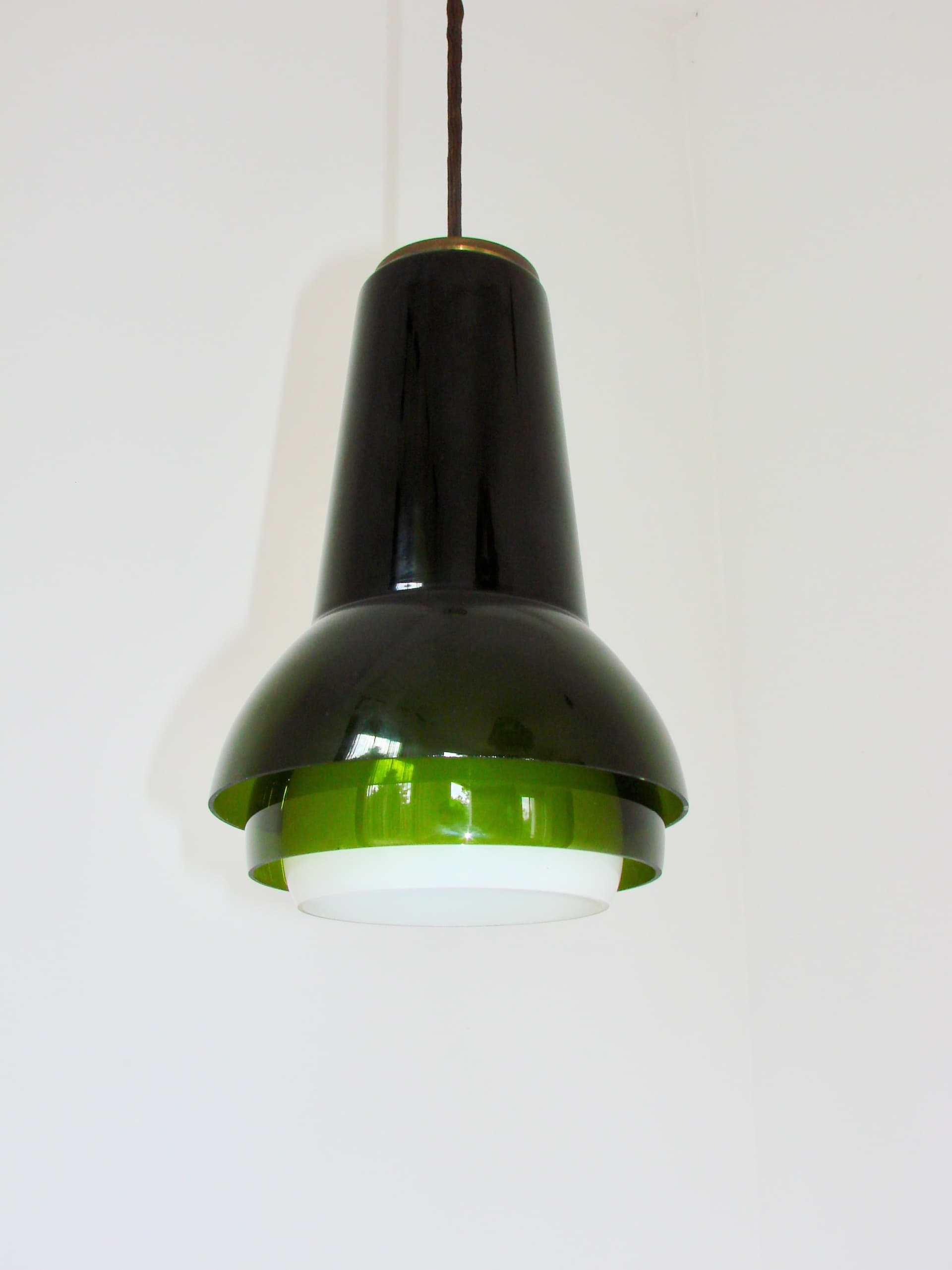 Lampa wisząca, szkło oliwkowozielony, żółty, biały, Form Light, Dania, lata 70. - 327447