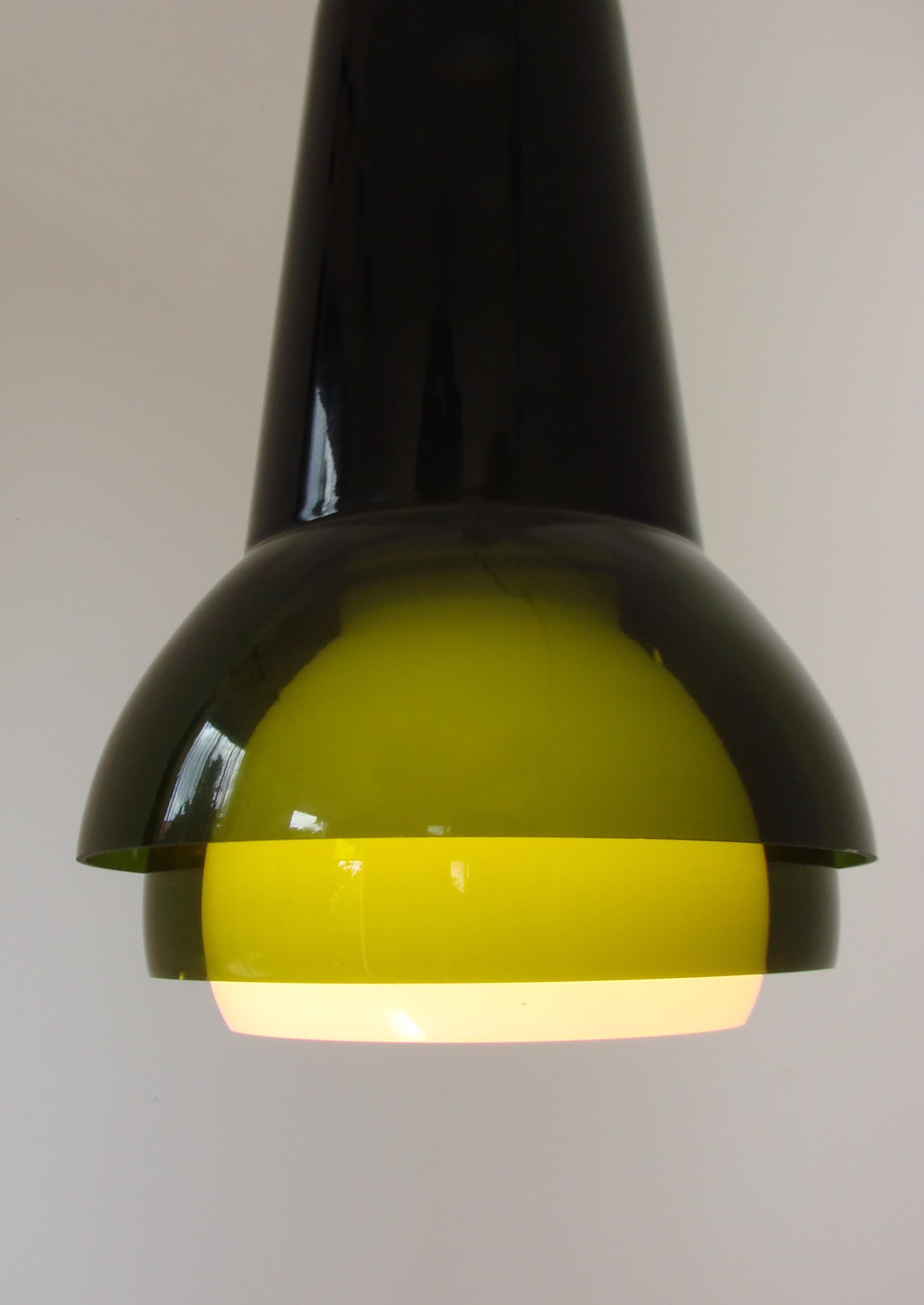 Lampa wisząca, szkło oliwkowozielony, żółty, biały, Form Light, Dania, lata 70. - 327451