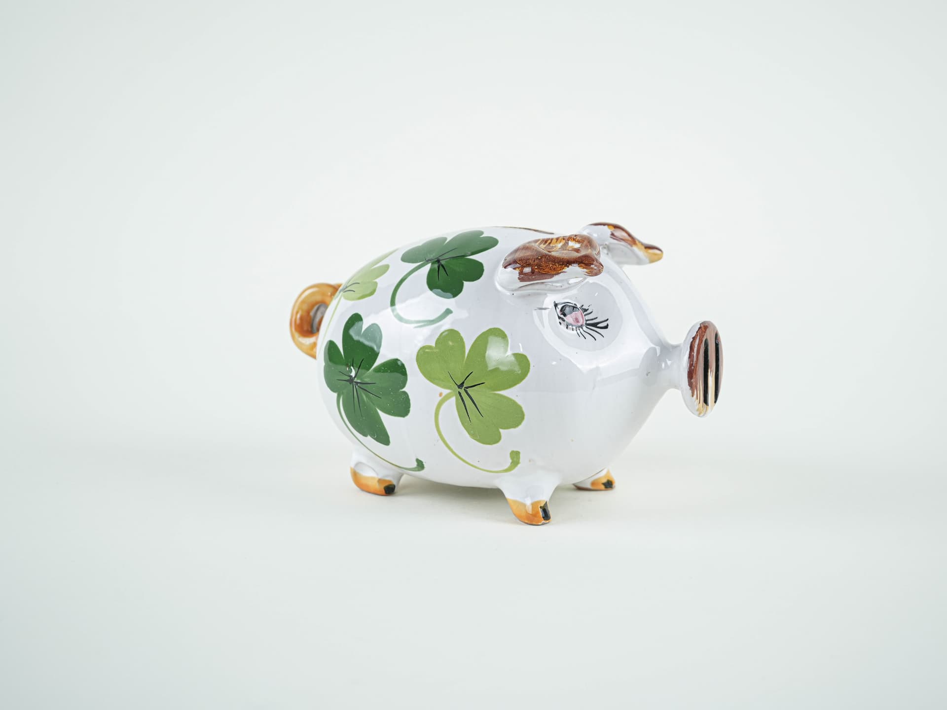 Piggy bank, white green, ceramics, Portugal, 1970s. - 327579