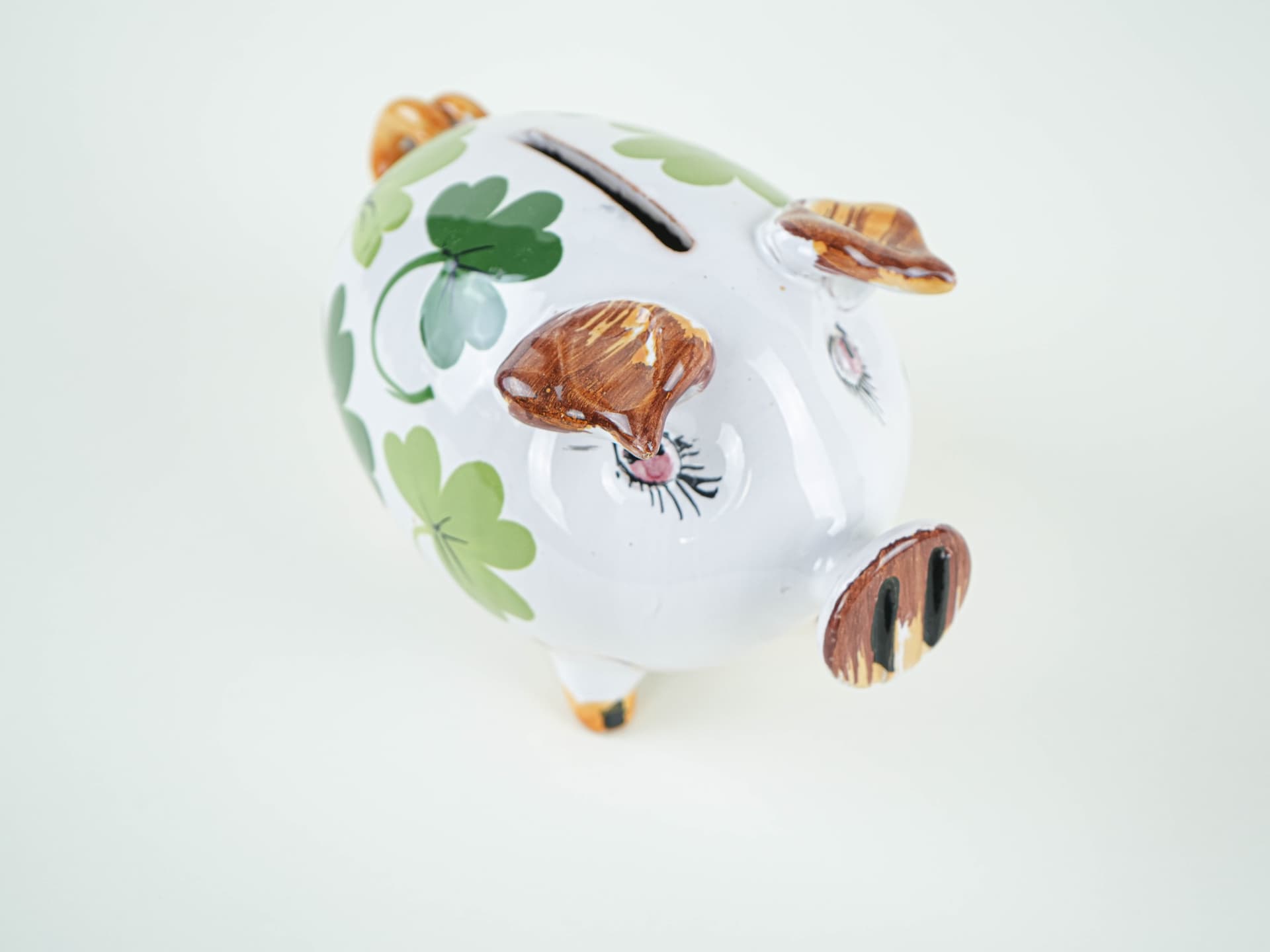 Piggy bank, white green, ceramics, Portugal, 1970s. - 327581