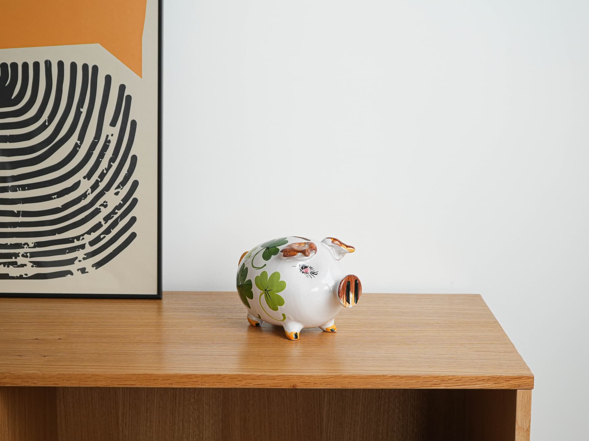 Piggy bank, white green, ceramics, Portugal, 1970s. - 327583