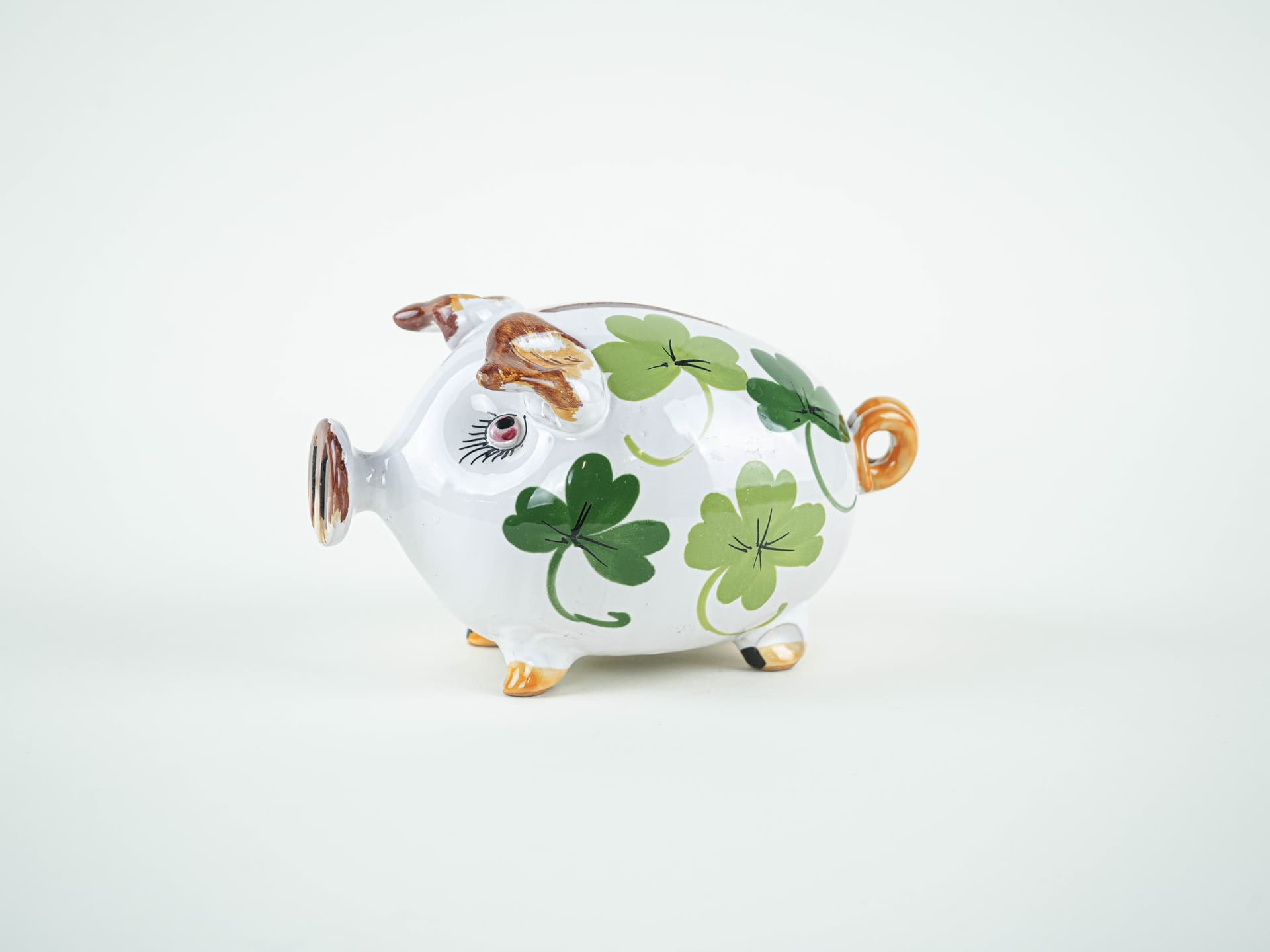 Piggy bank, white green, ceramics, Portugal, 1970s. - 327584