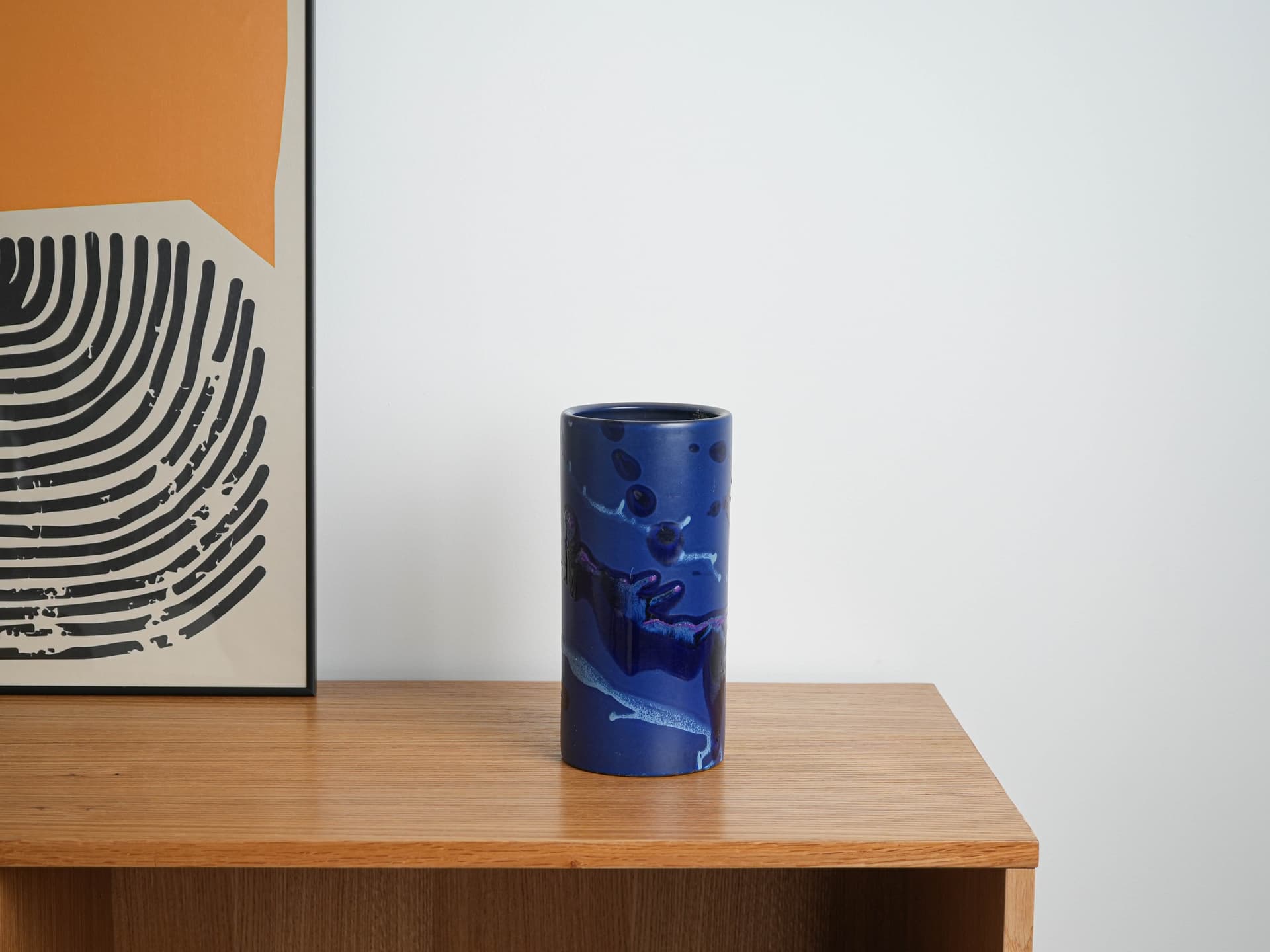 Cylindrical vase, cobalt blue ceramic, Knabstrup, Denmark, 1970s. - 327619