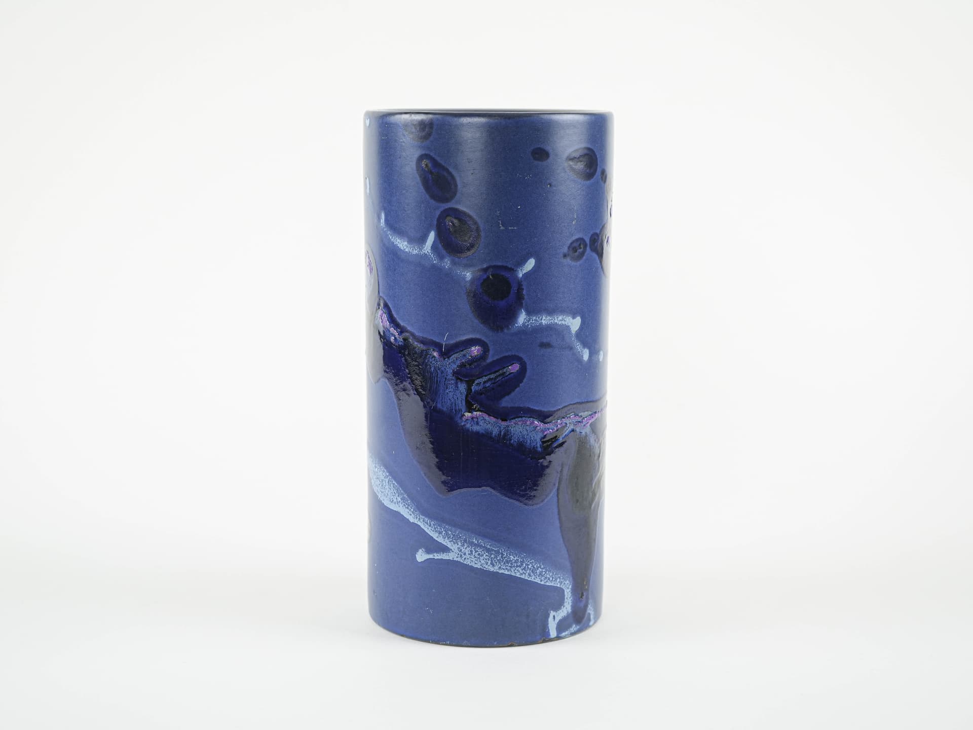 Cylindrical vase, cobalt blue ceramic, Knabstrup, Denmark, 1970s. - 327616