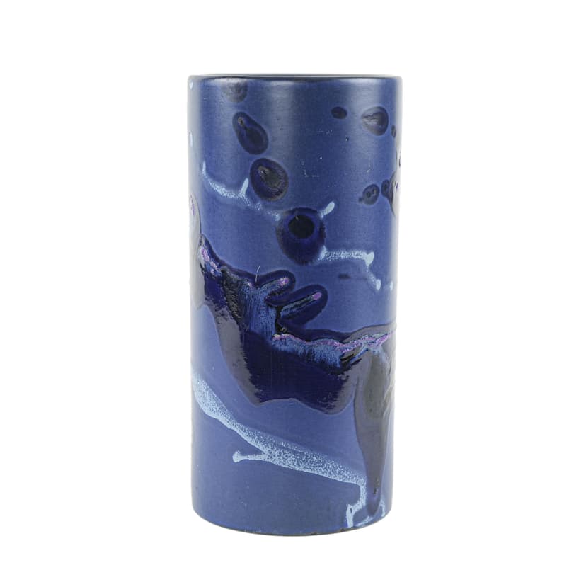 Cylindrical vase, cobalt blue ceramic, Knabstrup, Denmark, 1970s.
